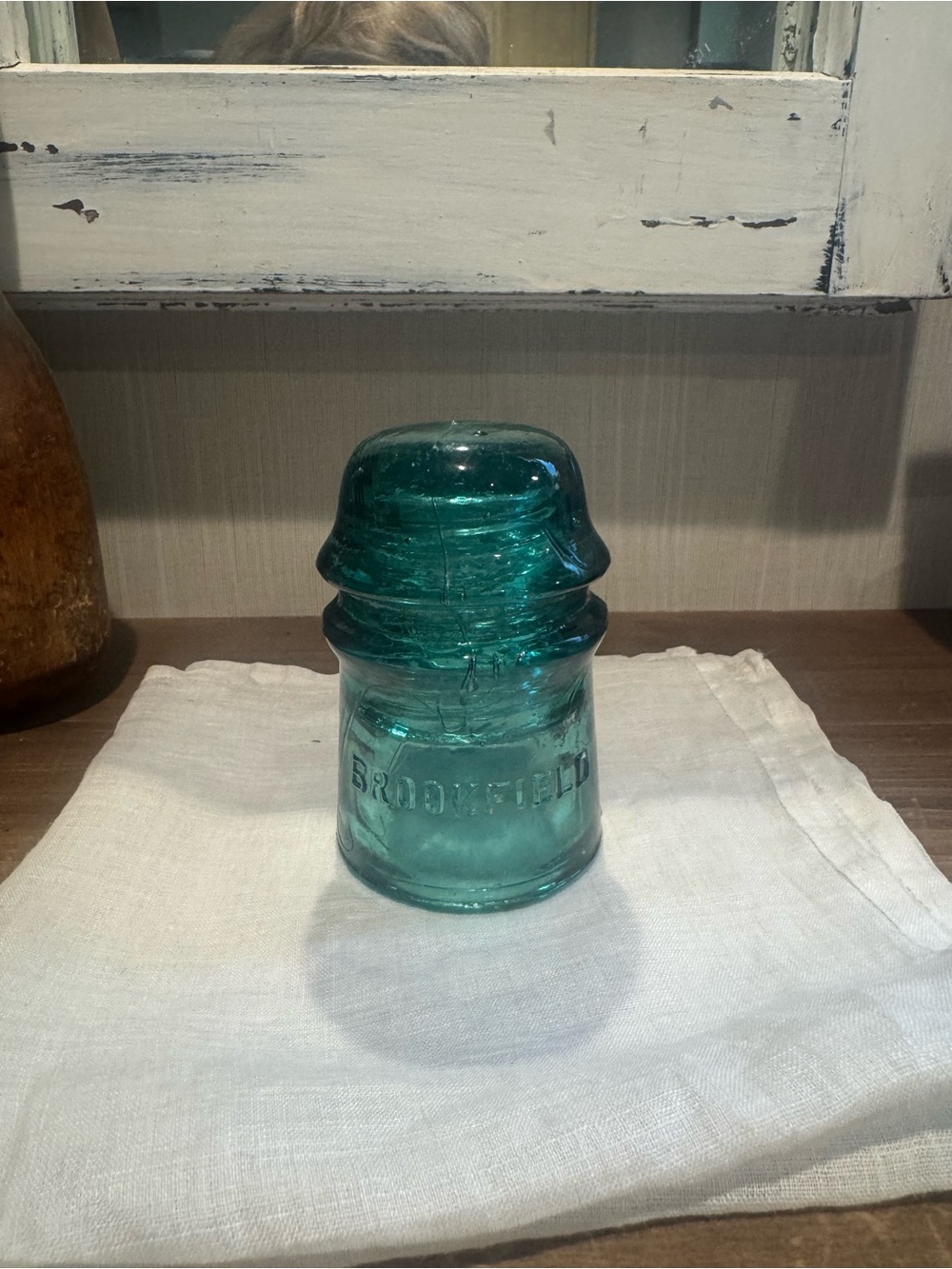 Aqua Glass Insulator with 'BROOKFIELD' Embossing